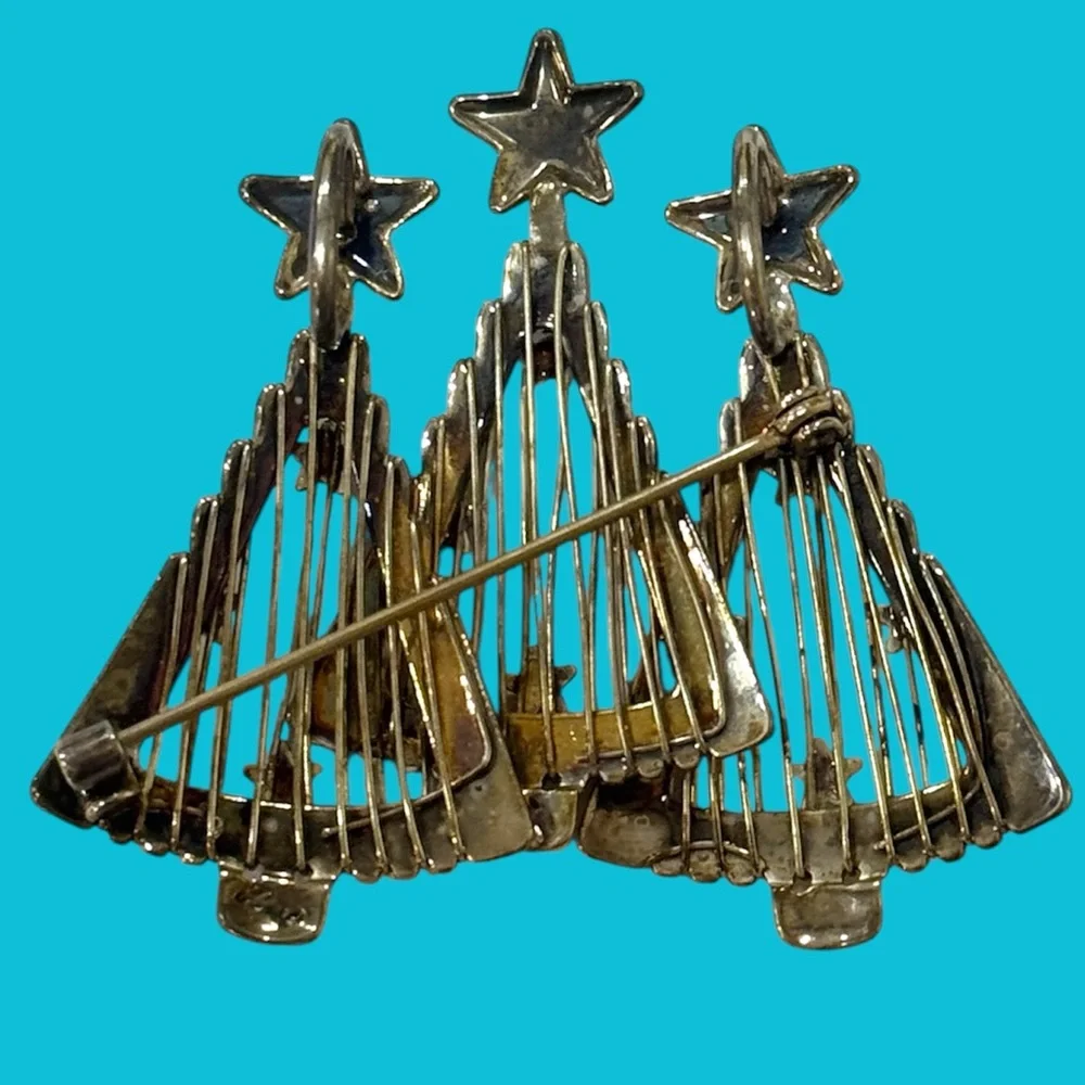 BEST MARKED 3 Triple  Christmas Trees Brooch‎ Pin